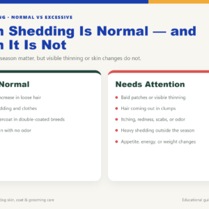 Comparison graphic showing normal shedding patterns and signs of excessive shedding that need veterinary attention